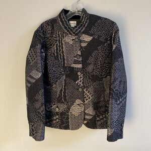 CHICOS Lizbeta Festive Shimmer metallic Blazer Velvet collar Jacket Size1 Medium